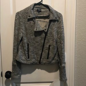 Gray and black moto jacket